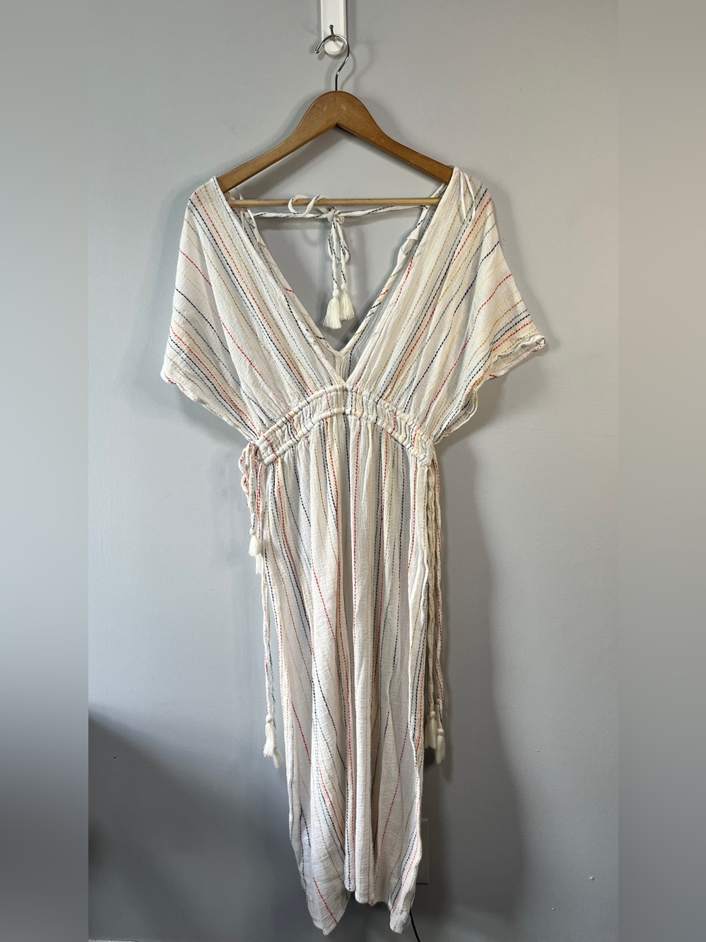 Stripe Tie-Back Beach Cover Up Size Small